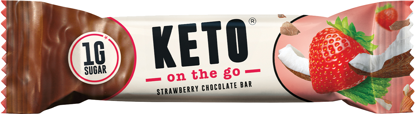 Ketofabrik - baton keto o smaku truskawkowym. Niska zawartość cukru. Batony Keto.