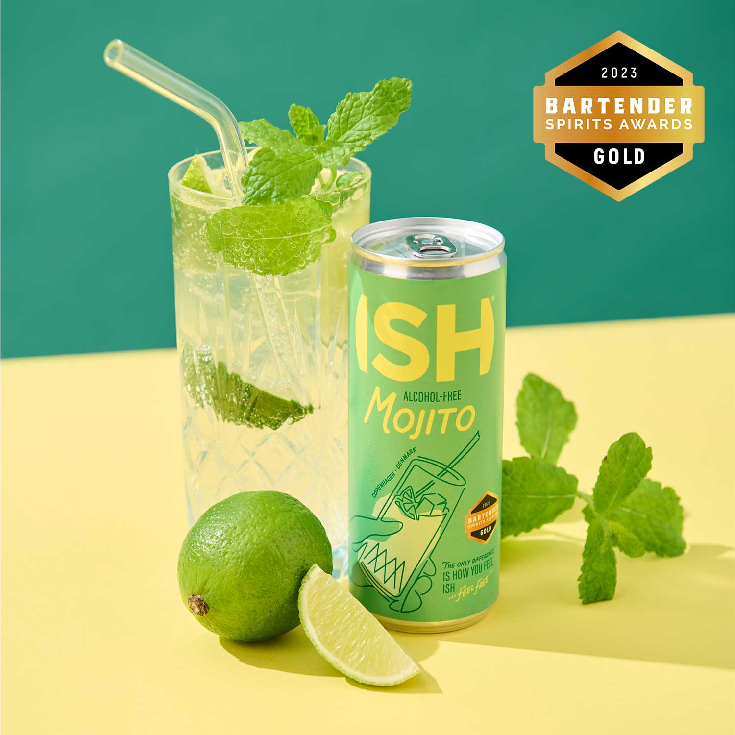 ISH Mojito – bezalkoholowy drink premium 0% z limonką i miętą, nagrodzony złotem Bartender Spirits Awards