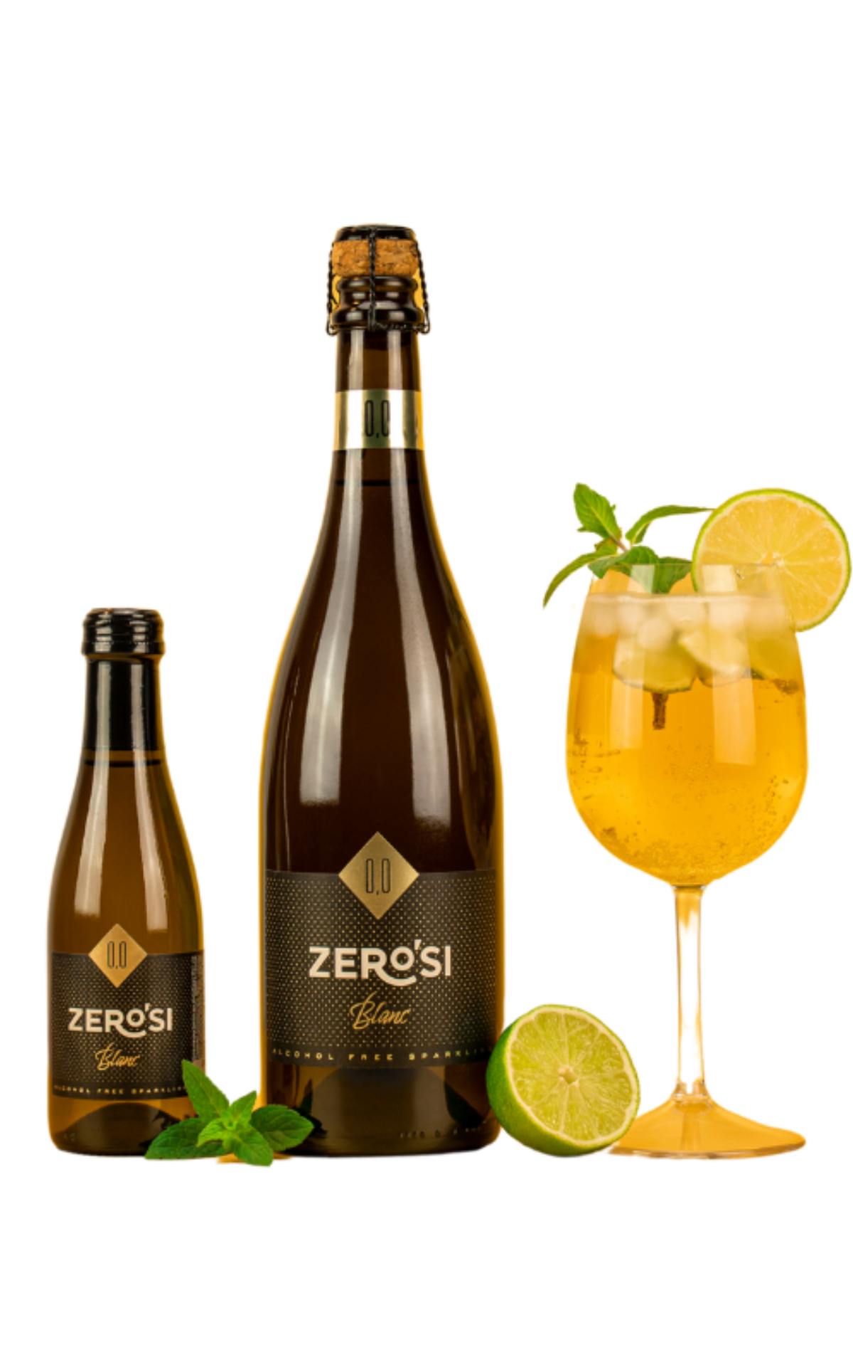 Zestaw Zero'Si Blanc – bezalkoholowe wino musujące 0% w butelce 750 ml i mini 200 ml